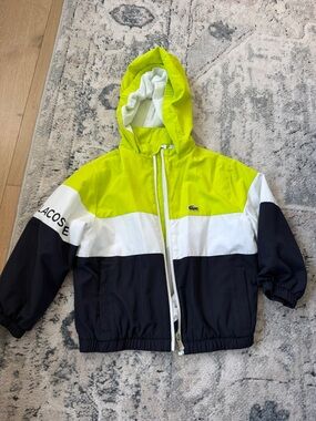 Lacoste Neon Yellow White Navy Colorblock Hooded Jacket